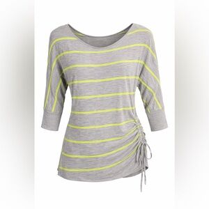 Express Gray Striped Side-Ruched Tunic with Neon Yellow Stripes